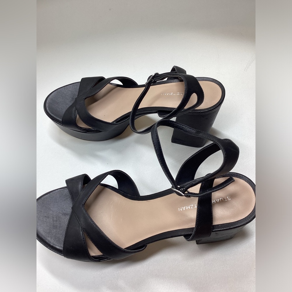Stuart Weitzman Miami Black Strappy Block Heel Sandals with Ankle Buckle Size 10 - Picture 3 of 16
